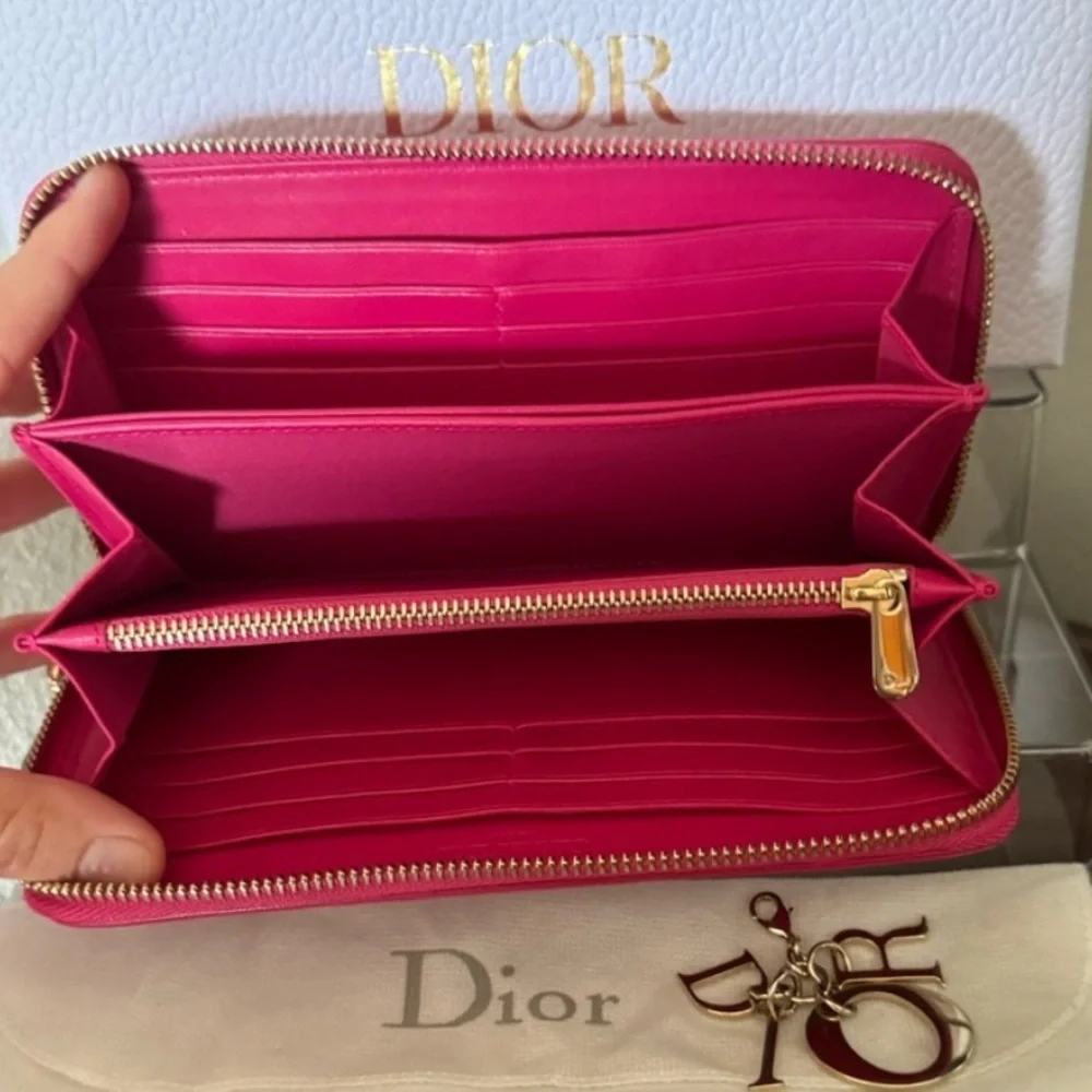 Christian Dior Fuchsia Long Zip Wallet With Charms